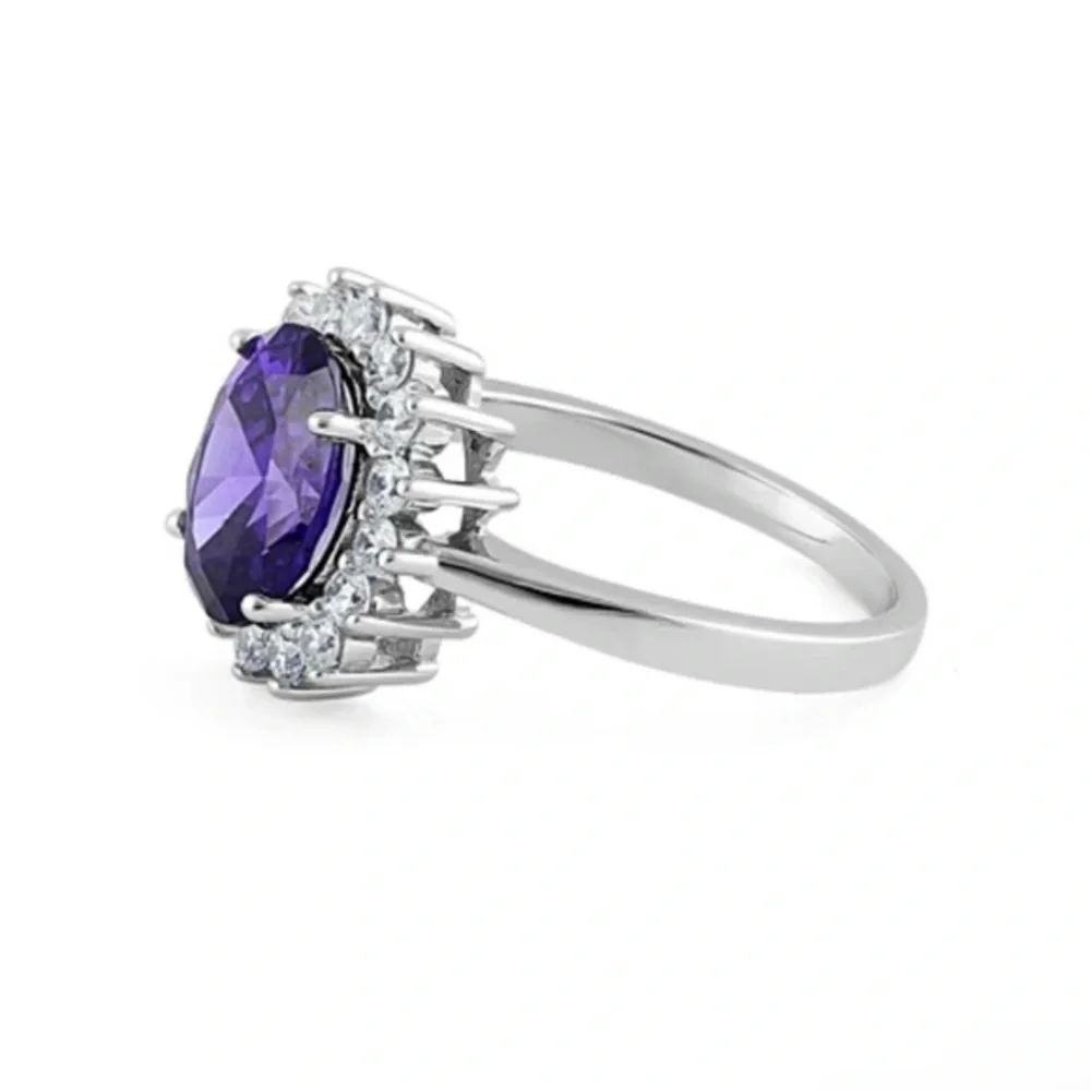 925 Sterling Silver Dark Purple Oval CZ Ring